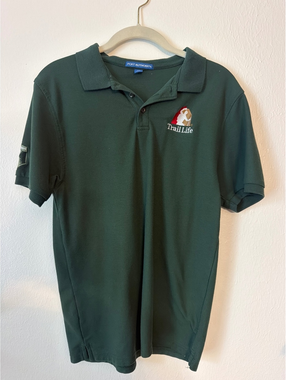 Port Authority Youth XL Green Trail Life Polo Shirt with Woodlands Patch